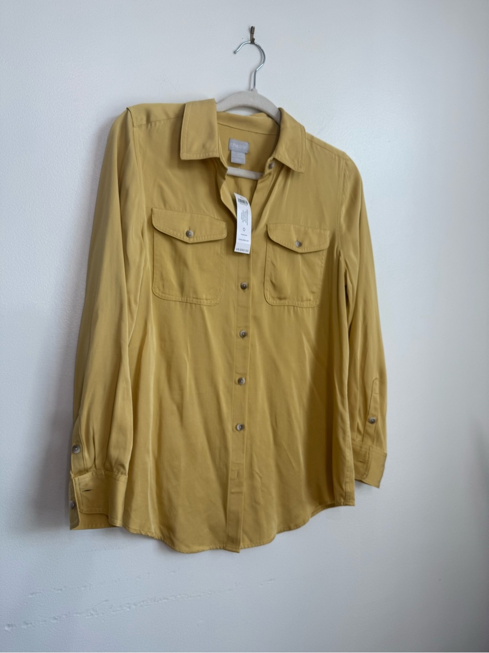 Chico's women Mustard Button-Down Shirt with Chest Pockets